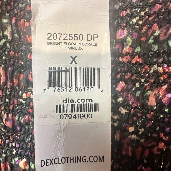 NWT Dex Tinsley Smocked BOHO Black Pink Gold Midi Dress Sheer Puff Sleeves, sz X - Picture 9 of 11